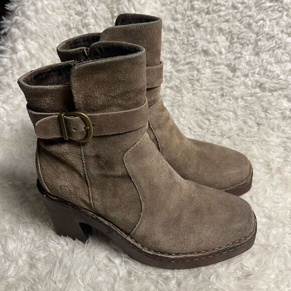 BORN Hailey leather suede distressed brown platform ankle Boots side zipperSZ7.5 - Picture 1 of 11